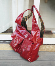 Elegant Red With Pockets Leopard Lined Faux Leather Shoulder Bags