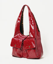 Elegant Red With Pockets Leopard Lined Faux Leather Shoulder Bags