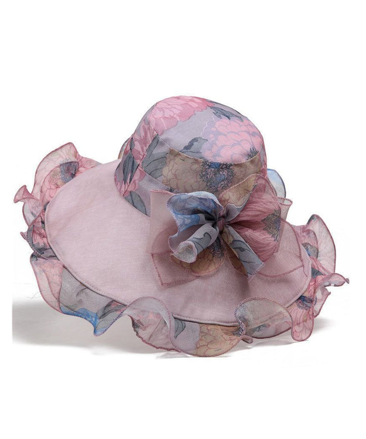 Elegant Rose Ruffled Floral Organza Sun Hat