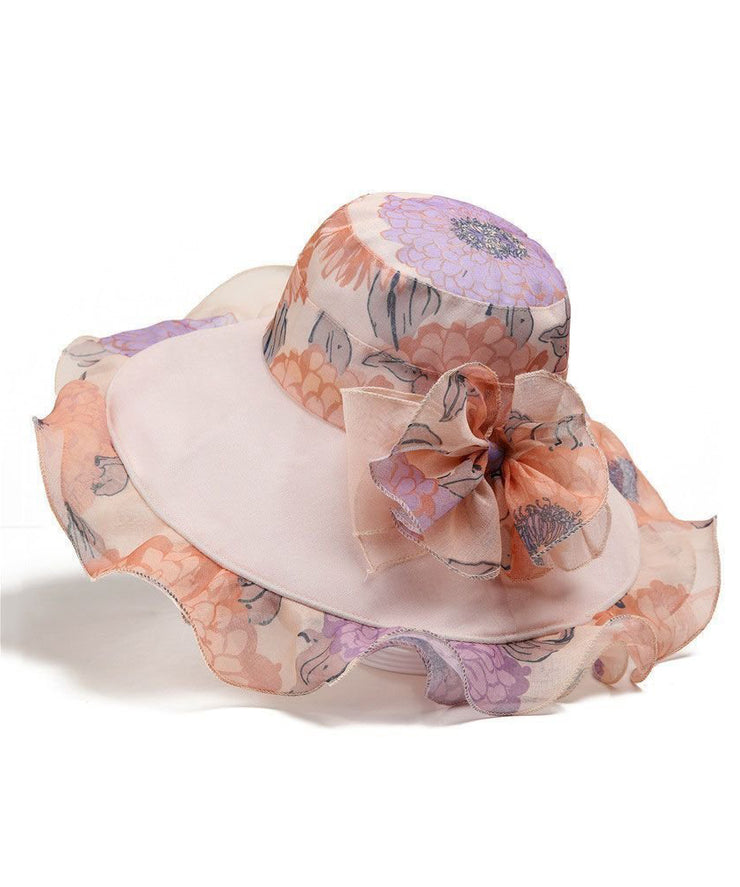 Elegant Rose Ruffled Floral Organza Sun Hat