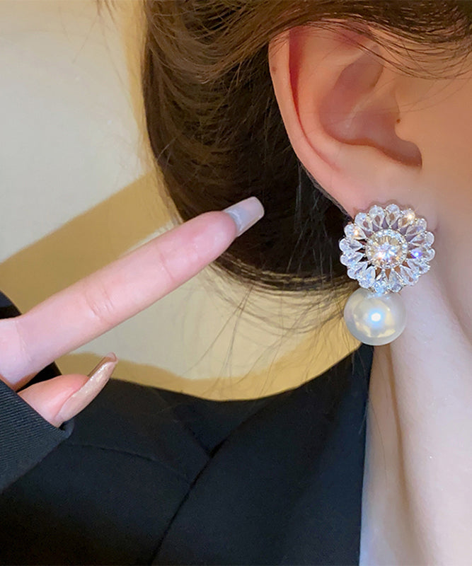 Elegant Silk Copper Zircon Pearl Drop Earrings