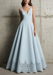 Elegant Sky Blue Exra Large Hem Hollow Out Spandex Party Dress Summer