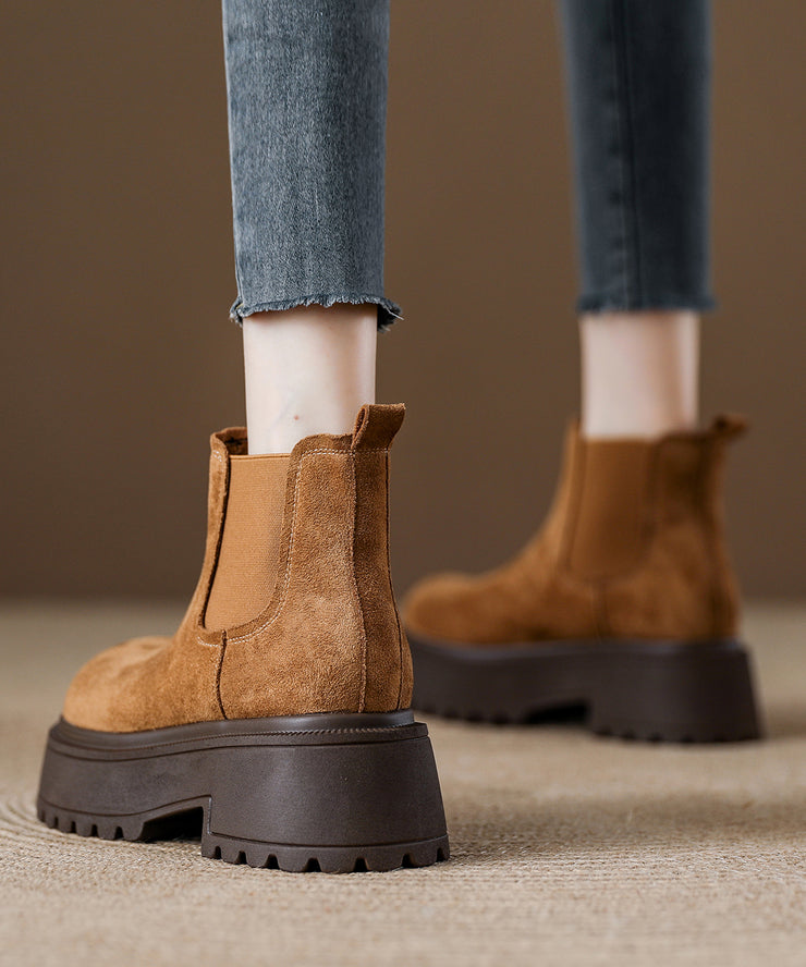 Elegant Splicing Comfy Platform Boots Coffee Suede