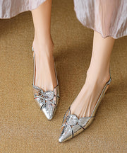 Elegant Splicing High Heels Silver Sheepskin Pointed Toe