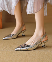 Elegant Splicing High Heels Silver Sheepskin Pointed Toe