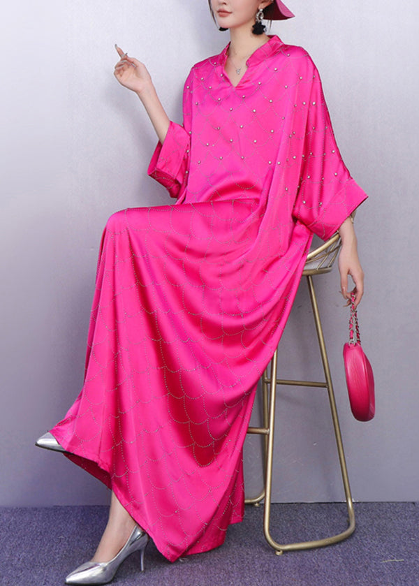Elegant Street Style Pink Gown Zircon Batwing Sleeve