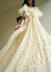 Elegant U Neck Ruffled Print Chiffon Long Dress Summer