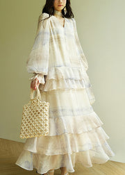 Elegant V Neck Print Tie Waist Cotton Party Dress Butterfly Sleeve