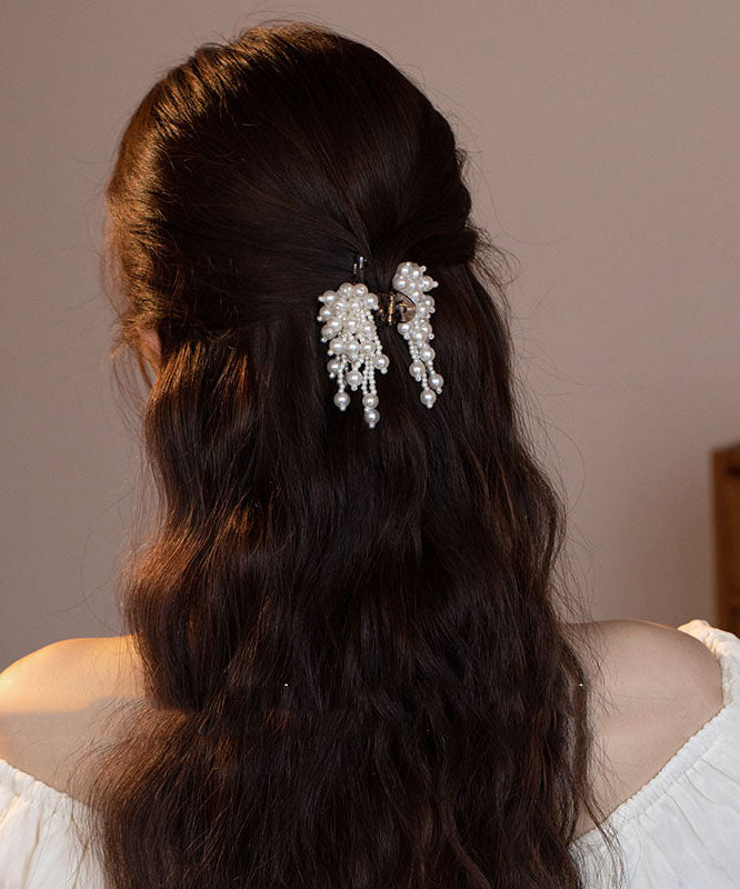 Elegant White Acrylic Alloy Pearl Tassel Hairpin