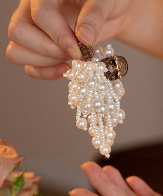 Elegant White Acrylic Alloy Pearl Tassel Hairpin