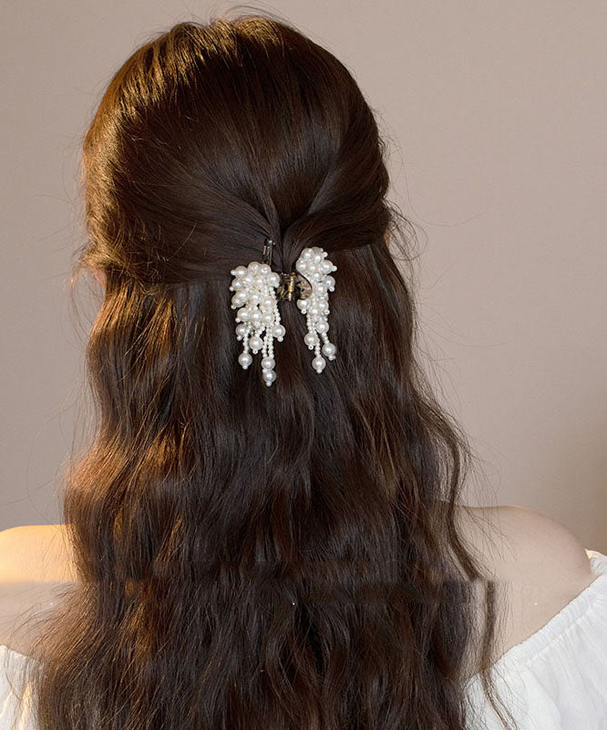 Elegant White Acrylic Alloy Pearl Tassel Hairpin