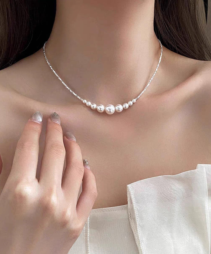 Elegant White Alloy Broken Silver Pearl Pendant Necklace