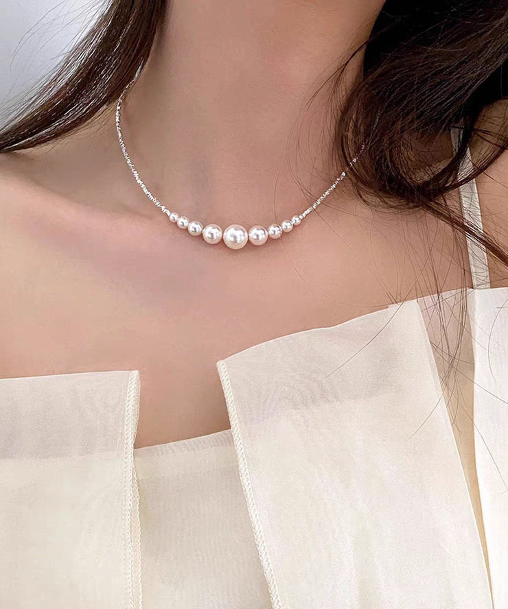 Elegant White Alloy Broken Silver Pearl Pendant Necklace