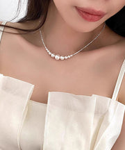 Elegant White Alloy Broken Silver Pearl Pendant Necklace