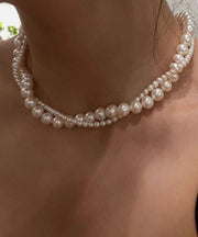 Elegant White Alloy Double-Layer Pearl Gratuated Bead Necklace