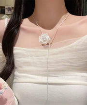 Elegant White Alloy Floral Pull-Out Pendant Necklace