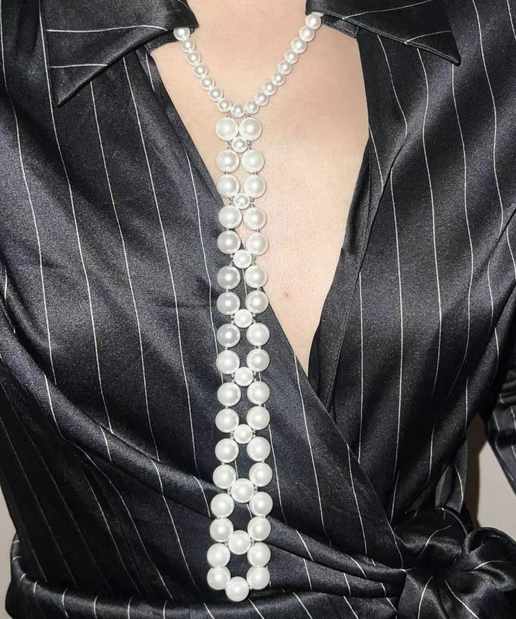 Elegant White Alloy Pearl Sweater Gratuated Bead Necklace
