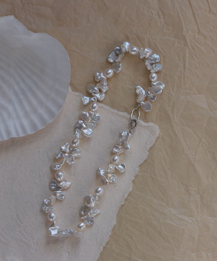 Elegant White Alloy Petal Pearl Princess Necklace