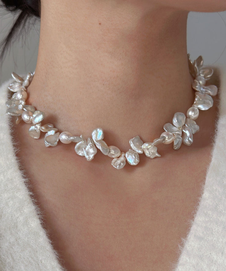 Elegant White Alloy Petal Pearl Princess Necklace