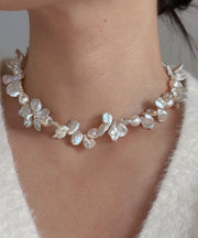 Elegant White Alloy Petal Pearl Princess Necklace