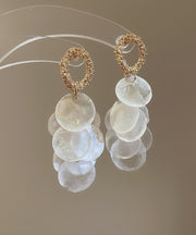 Elegant White Alloy Shell Tassel Drop Earrings