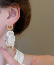 Elegant White Alloy Shell Tassel Drop Earrings