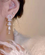 Elegant White Alloy Zircon Tassel Drop Earrings