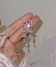 Elegant White Alloy Zircon Tassel Drop Earrings