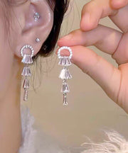 Elegant White Alloy Zircon Tassel Drop Earrings