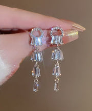Elegant White Alloy Zircon Tassel Drop Earrings