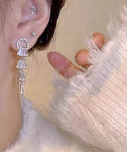 Elegant White Alloy Zircon Tassel Drop Earrings