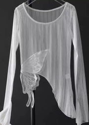 Elegant White Asymmetrical Butterfly Tulle Shirt Top Summer