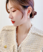 Elegant White Copper Alloy Bow Shell Pearl Drop Earrings