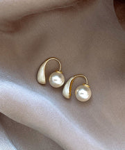 Elegant White Copper Alloy Drip Glaze Pearl Hoop Earrings