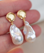 Elegant White Copper Alloy Pearl Fish Tail Drop Earrings