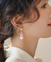 Elegant White Copper Alloy Pearl Fish Tail Drop Earrings