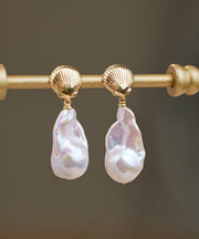 Elegant White Copper Alloy Pearl Fish Tail Drop Earrings