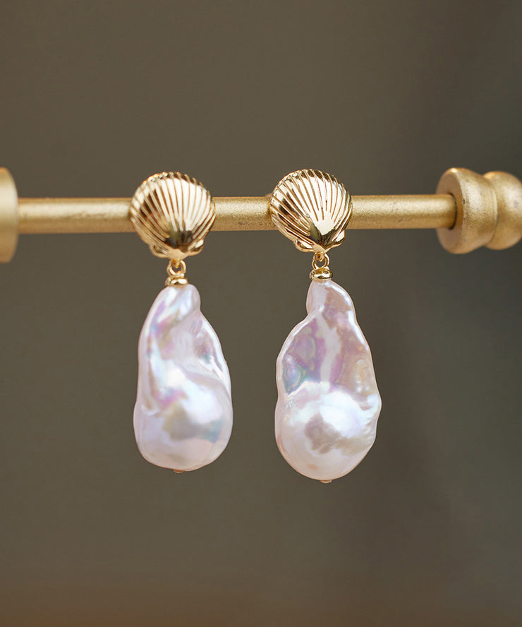 Elegant White Copper Alloy Pearl Fish Tail Drop Earrings