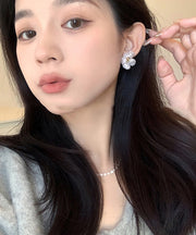 Elegant White Copper Alloy Pearl Floral Stud Earrings
