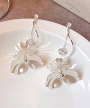 Elegant White Copper Alloy Resin Floral Drop Earrings