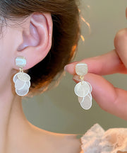 Elegant White Copper Cat's Eye Stone Shell Tassel Drop Earrings