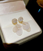 Elegant White Copper Cat's Eye Stone Shell Tassel Drop Earrings