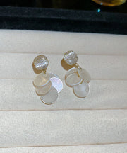 Elegant White Copper Cat's Eye Stone Shell Tassel Drop Earrings