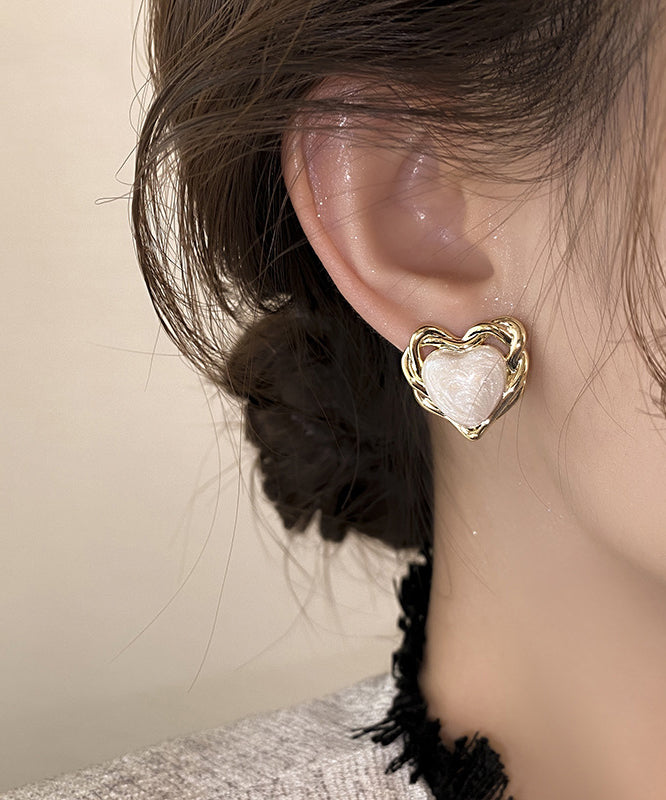 Elegant White Copper Overgild Drip Glaze Love Stud Earrings