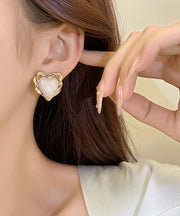Elegant White Copper Overgild Drip Glaze Love Stud Earrings