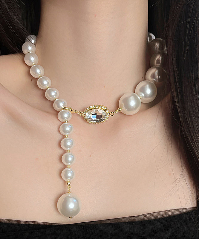 Elegant White Copper Overgild Pearl Pendant Necklace