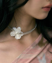 Elegant White Copper Overgild Shell Pearl Floral Choker