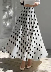 Elegant White Dot Print Exra Large Hem Chiffon Skirt Summer