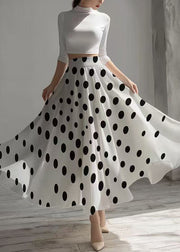 Elegant White Dot Print Exra Large Hem Chiffon Skirt Summer