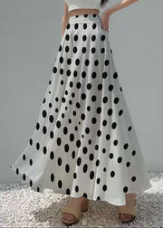 Elegant White Dot Print Exra Large Hem Chiffon Skirt Summer
